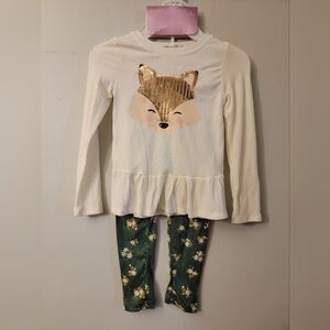 Nannette Kids Cream Top and Green Floral Leggings Set